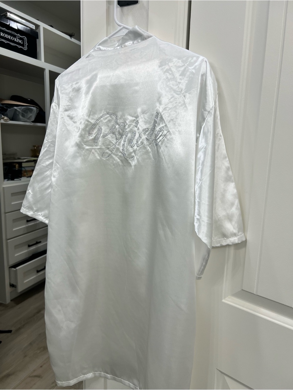 White Satin 'Bride' Robe with Crystal Script